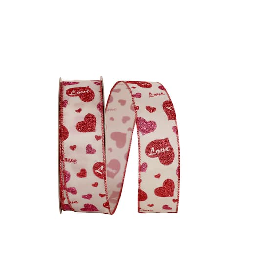 JAM Paper 1.5" x 20yd. Wired Candy Love Heart Glitter Ribbon
